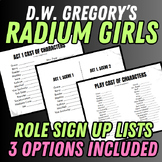 DW Gregory's Radium Girls Role Sign Up Lists (Printable; P