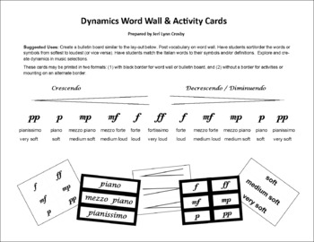 Preview of DYNAMICS Word Wall and Activity Cards (Music)