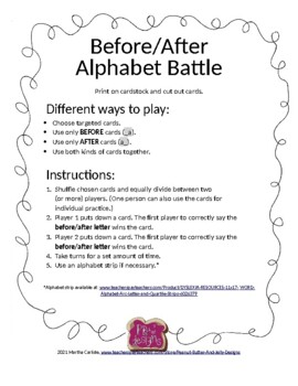 Preview of DYSLEXIA RESOURCES: Alphabet Before/After Letter Battle Game, WORD