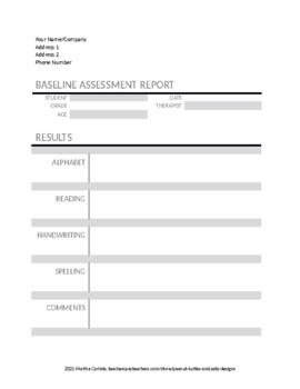 Preview of DYSLEXIA RESOURCES: Baseline Assessment Report, Editable, Fillable, WORD