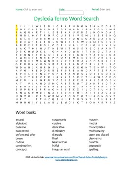 Preview of DYSLEXIA RESOURCES: MICR WORD Dyslexia Terms Word Search for DISTANCE LEARNING