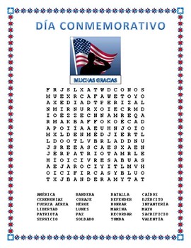 dia conmemorativo memorial day word search and cross word puzzle by