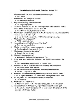 Da Vinci Code Movie Guide Questions by Middle School History Travelers