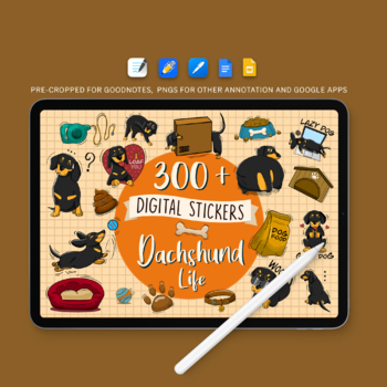 Preview of Dachshund Life Digital Sticker Pack, 300+ png Funny Dog, Cute Pet Lover Clip Art