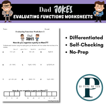 Preview of Dad Jokes Evaluating Functions Differentiated No Prep Worksheets