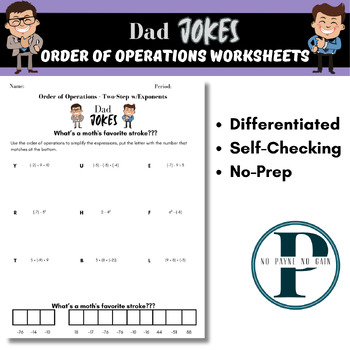 Preview of Dad Jokes Order of Operations Differentiated No Prep Worksheets