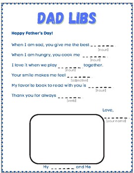 Preview of Dad Libs | Mad Libs Activity for Father's Day | Friendly Letter Parts of Speech