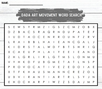 Preview of Dada Art Word Search