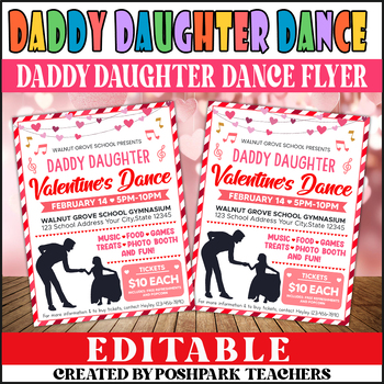 Preview of Daddy Daughter Valentine's Day Dance Flyer Template | School Dance Invitation