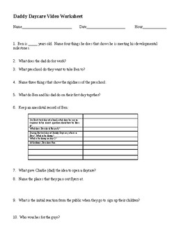 Preview of Daddy Day Care Movie Guide/Video Worksheet