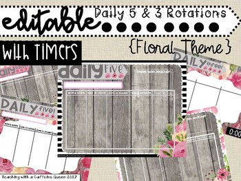Preview of Reading Rotation and ELA EDITABLE Templates with Timers - Floral Theme