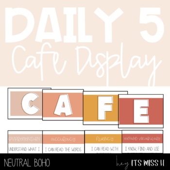 Preview of Daily 5 CAFE Display | CAFE Reading Strategy Cards | Neutral Boho |