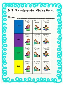 homework choice boards for kindergarten