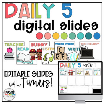 Preview of Daily 5 Digital Slides - Editable Presentation with Timers