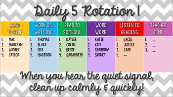 Preview of Daily 5 Groups Rotation PowerPoint - Gray Chevron