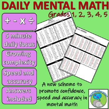 Preview of Daily 5 Minute Mental Math (4 ops) Differentiated, over 1600 questions/answers