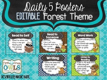 Preview of Daily 5 Posters Forest Theme EDITABLE