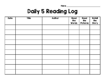 Daily 5 Reading Log by S for Sped | Teachers Pay Teachers