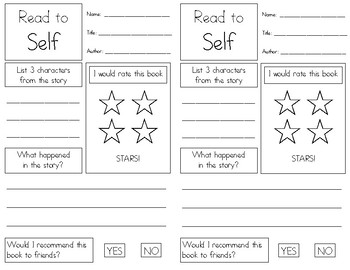 Preview of Daily 5 Reading Response Sheets