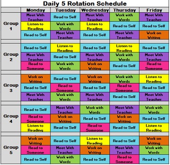 Preview of Daily 5 Rotation Schedule (5 Groups)