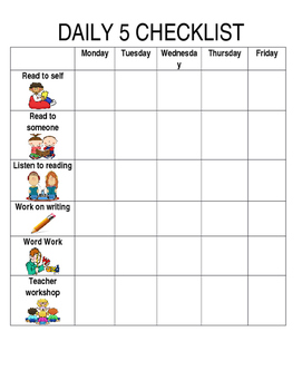 Preview of Daily 5 Student Checklist with pictures