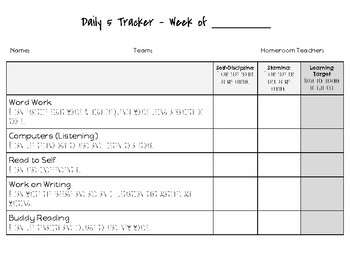 Preview of Daily 5 Tracker