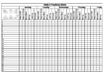 Preview of Daily 5 Tracking Check In Log Sheet Weekly Editable