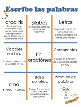 Word Work TIC TAC TOE in SPANISH by ClipTasticPrintables | TpT