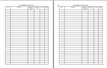 Preview of Daily Activator or Bell Ringer sheet, Assignment and Work Log, Table of Contents