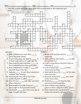 Daily Activities Crossword Puzzle by English and Spanish Language Ideas