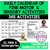 Daily Activities Fine Motor Visual Motor Sensory Calendar 