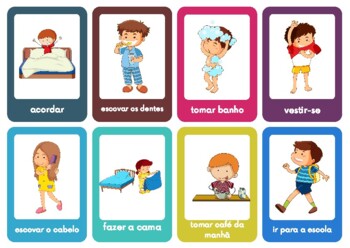 Preview of Daily Activities Flashcards in Portuguese/English