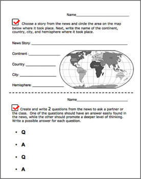 CNN Student News (CNN 10) Current Events, Daily Common Core Activity Sheets