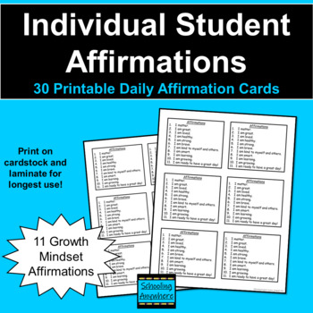 Daily Affirmation - Individual Student Affirmation List - Growth Mindset