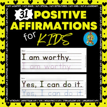 Preview of Daily Affirmation and Positive Thinking Handwriting Practice for Kids