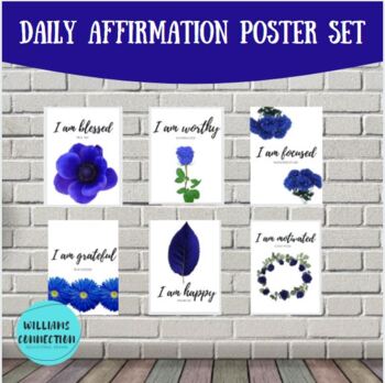 Preview of Daily Affirmations Poster Set (6) Blue Flowers