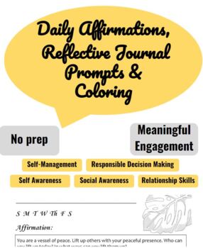 Preview of Daily Affirmations Reflective Journal Write & Color Digital & Printable