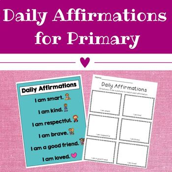 Daily Affirmations for Primary by Creating Kindness in Kinder | TPT