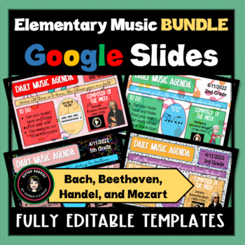 Preview of Daily Agenda | Elementary Music Composer Google Slides Editable Templates