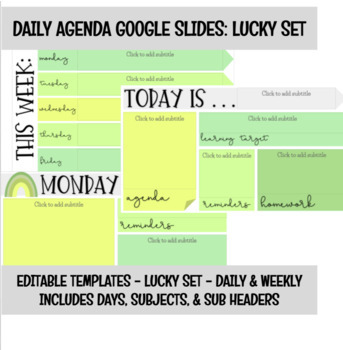 Preview of Daily Agenda GOOGLE SLIDES Templates - Lucky Set