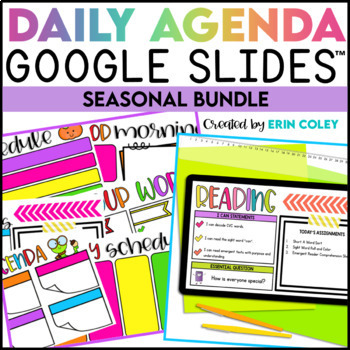 Preview of Daily Agenda GOOGLE SLIDES for PreK-5 - Seasonal Bundle - Classroom Management