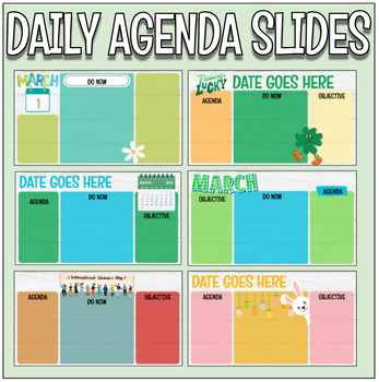 Preview of Daily Agenda Google Slides - March, St. Patrick's Day, Easter, Spring | Editable