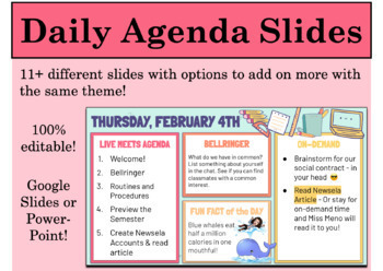 Preview of Daily Agenda Google Slides - "School Theme" Editable Template
