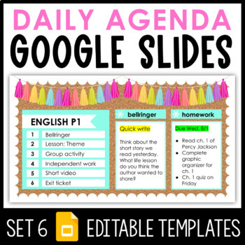 Preview of Daily Agenda Google Slides - Set 6 | Distance Learning