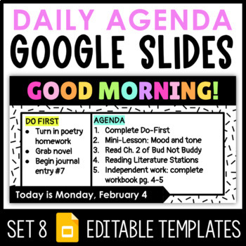 Preview of Daily Agenda Google Slides - Set 8 | Distance Learning