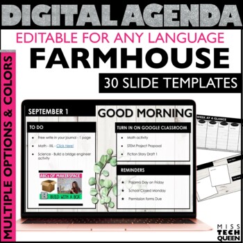 Preview of Daily Agenda Google Slides Template Modern Farmhouse Morning Meeting Editable