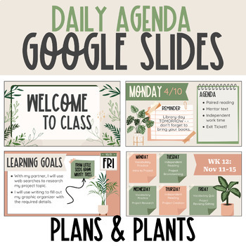 Preview of Daily Agenda Google Slides | Templates & Clipart | Editable | Plans & Plants