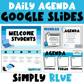 Preview of Daily Agenda Google Slides | Templates & Clipart | Editable | Simply BLUE