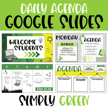 Preview of Daily Agenda Google Slides | Templates & Clipart | Editable | Simply GREEN