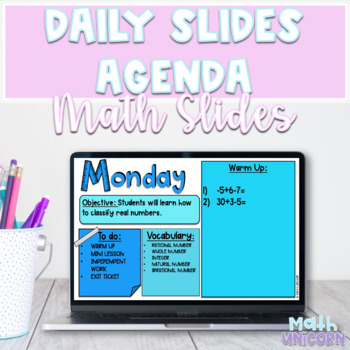 Preview of Daily Agenda Math Slides | Distance Learning